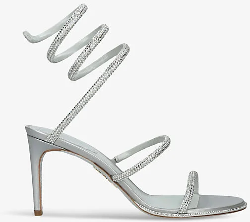Womens Grey Cleo Rhinestone-Embellished Heeled Satin Sandals Eur 37 / 4 Uk Women