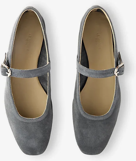 Womens Grey/Dark Ballet Mary Jane Leather Flats Eur 38.5 / 5.5 Uk Women - Image 2