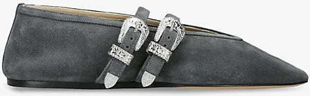 Womens Grey/Dark Claudia Two-Buckle Suede Flats Eur 36 / 3 Uk Women