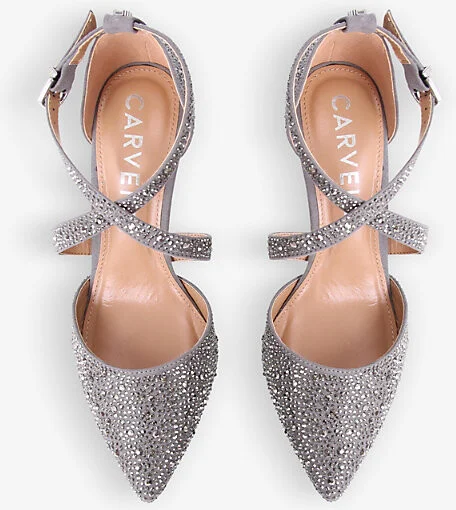 Womens Grey/Dark Kross Crystal-Embellished Suede Courts Eur 38/5 Uk Women - Image 2