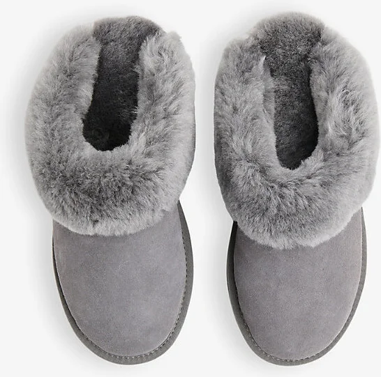 Womens Grey Emilia Sheepskin-Cuff Suede Slippers Eur 38/5 Uk Women - Image 2