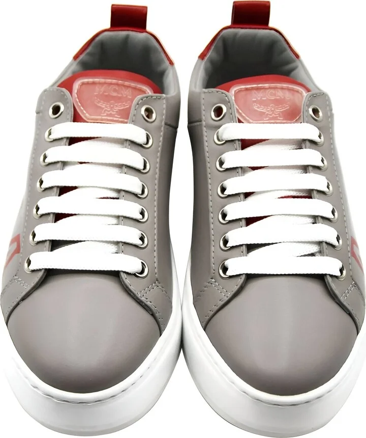Women's Grey Leather With Red Trim And Logo Low Top Sneaker (36 EU / 6 US) - Image 4