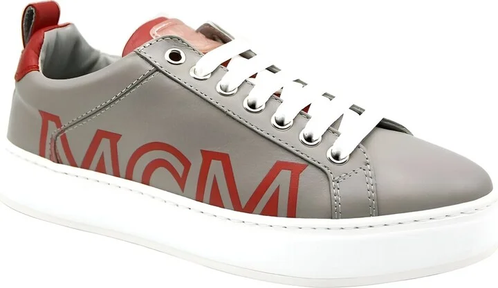 Women's Grey Leather With Red Trim And Logo Low Top Sneaker (36 EU / 6 US)