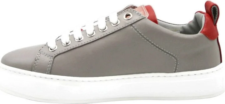 Women's Grey Leather With Red Trim And Logo Low Top Sneaker MES9AMM16EG - Image 3