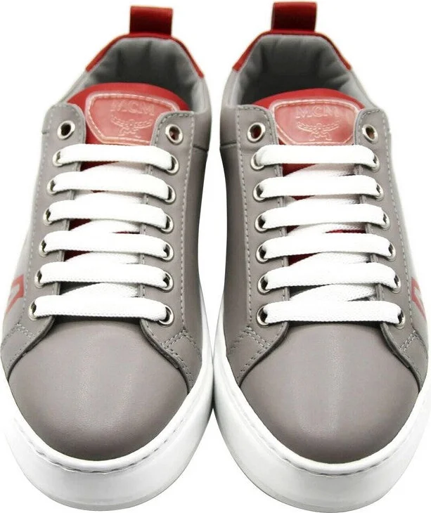 Women's Grey Leather With Red Trim And Logo Low Top Sneaker MES9AMM16EG - Image 4