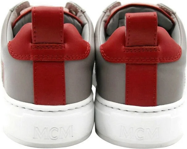 Women's Grey Leather With Red Trim And Logo Low Top Sneaker MES9AMM16EG - Image 5