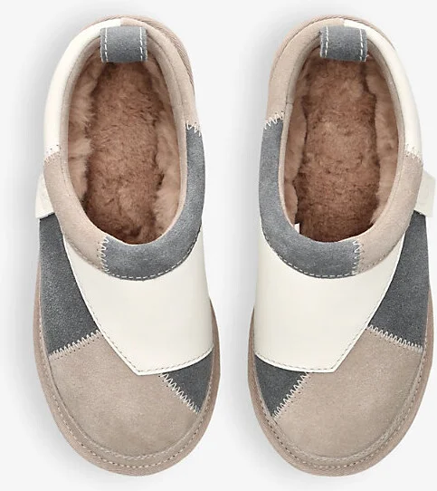 Womens Grey/M.cmb Patchwork Tasman Shearling-Lined Suede Slippers Eur 40 / 7 Uk Women - Image 2