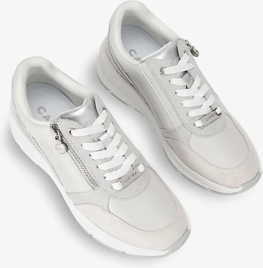 Womens Grey Stride Zip-Embellished Faux-Leather Low-Top Trainers Eur 40 / 7 Uk Women - Image 2