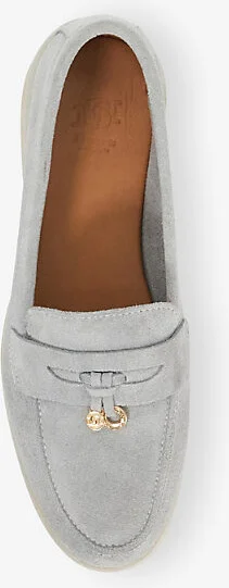 Womens Grey Suede Grinning Charm-Detail Suede Loafers Eur 37 / 4 Uk Women - Image 2