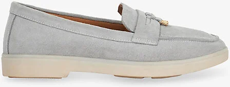 Womens Grey Suede Grinning Charm-Detail Suede Loafers Eur 37 / 4 Uk Women