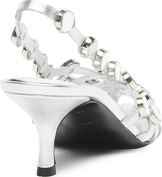 Women's Grid 50MM Leather Slingback Pumps - Silver - Size 6 - Image 3
