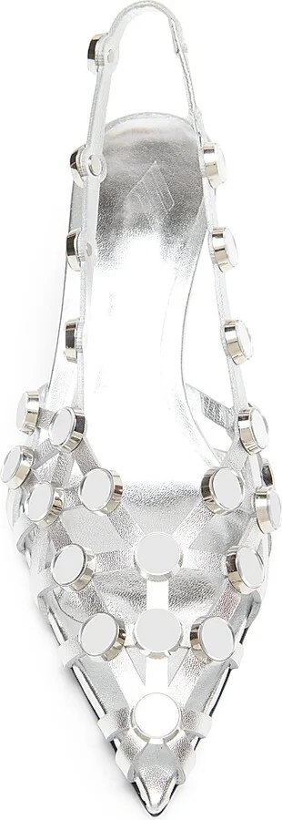 Women's Grid 50MM Leather Slingback Pumps - Silver - Size 6 - Image 4