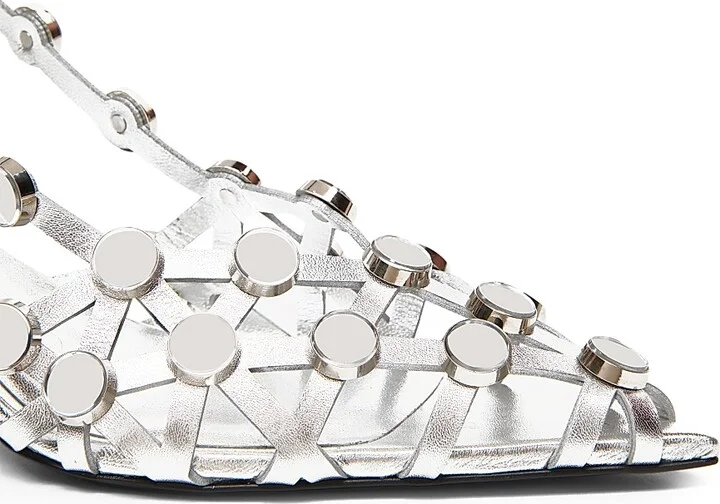 Women's Grid 50MM Leather Slingback Pumps - Silver - Size 6 - Image 5