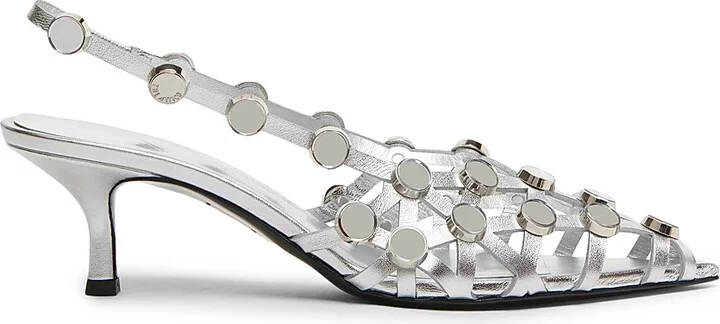 Women's Grid 50MM Leather Slingback Pumps - Silver - Size 6