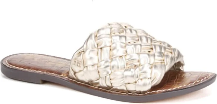 Women's Griffin Woven Slide Sandal In Gold Leaf Leather