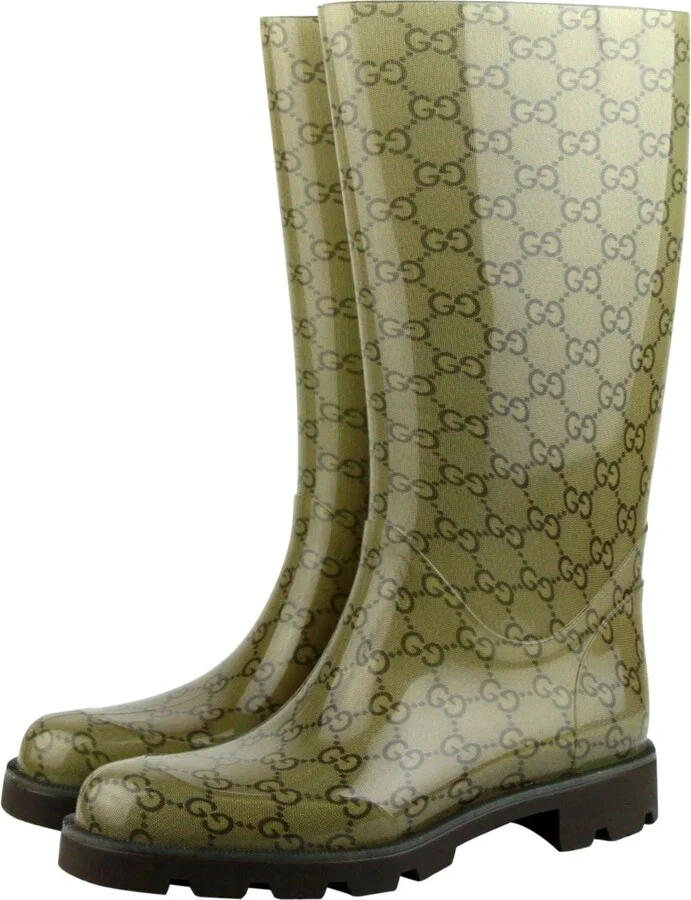 Women's Guccissima Pattern Light Brown Rubber Rain Boots 248516 8367 - Image 2