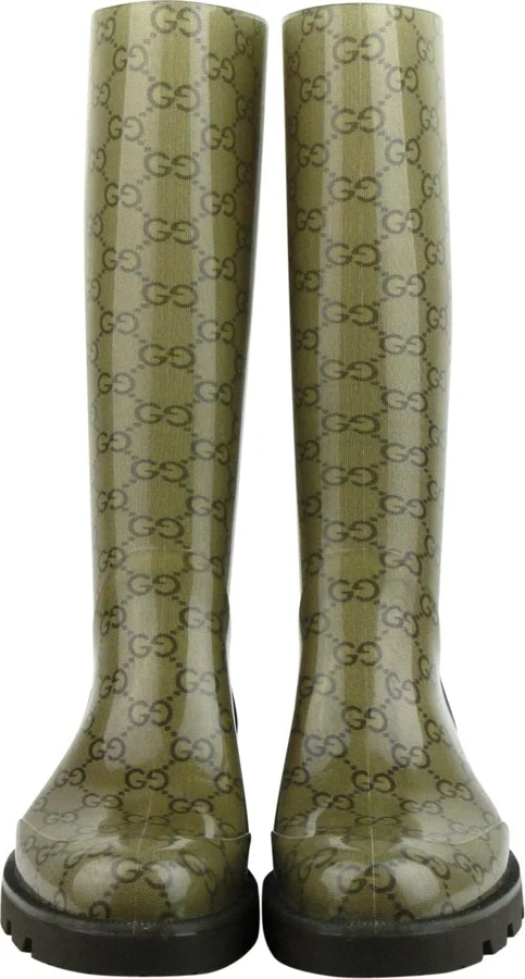 Women's Guccissima Pattern Light Brown Rubber Rain Boots 248516 8367 - Image 3