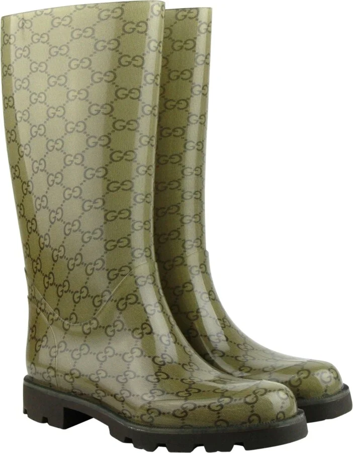 Women's Guccissima Pattern Light Brown Rubber Rain Boots 248516 8367 - Image 4