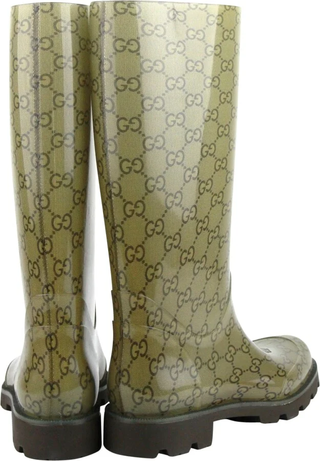 Women's Guccissima Pattern Light Brown Rubber Rain Boots 248516 8367 - Image 5