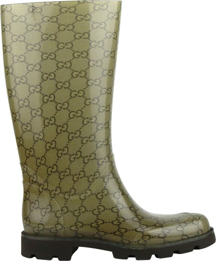 Women's Guccissima Pattern Light Brown Rubber Rain Boots 248516 8367 - Image 6