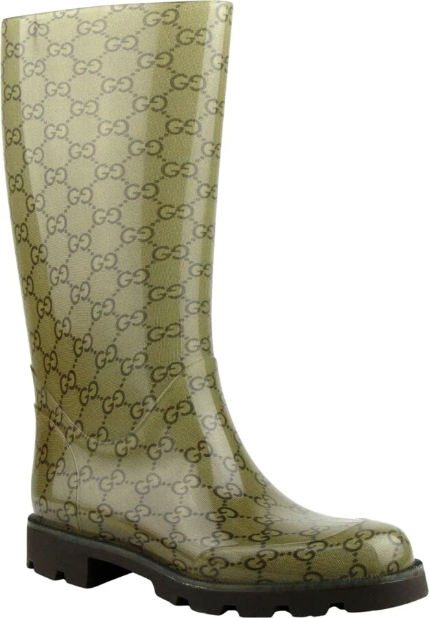 Women's Guccissima Pattern Light Brown Rubber Rain Boots 248516 8367