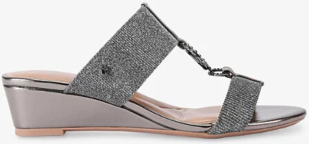 Womens Gunmetal Arletta Mid Wedge Woven Heels Eur 37 / 4 Uk Women