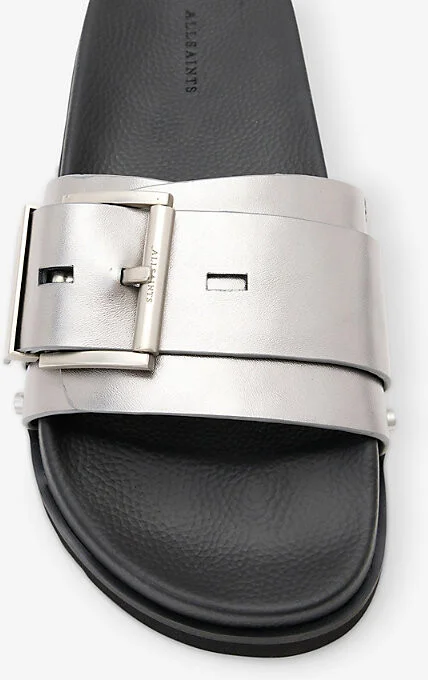 Womens Gunmetal Grey Ellie Studded Leather Sliders Eur 38.5 / 5.5 Uk Women - Image 2
