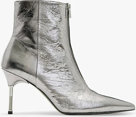 Womens Gunmetal Grey Natasha Zip-Embellished Heeled Leather Ankle Boots Eur 38/5 Uk Women