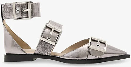 Womens Gunmetal Grey Sutton Metallic-Leather Flat Courts Eur 36.5 / 3.5 Uk Women