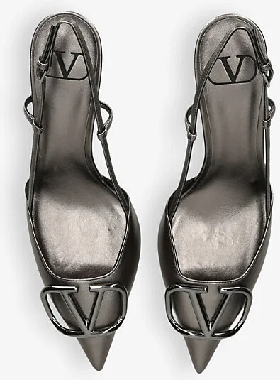 Womens Gunmetal Vlogo Slingback Leather Heeled Courts Eur 39.5 / 6.5 Uk Women - Image 2