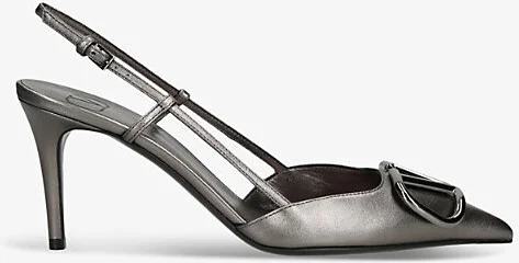 Womens Gunmetal Vlogo Slingback Leather Heeled Courts Eur 39.5 / 6.5 Uk Women
