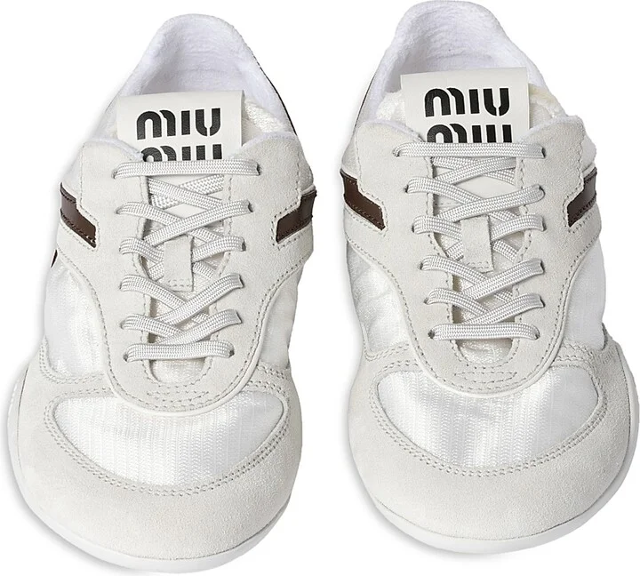 Women's Gymnasium Technical Fabric and Suede Sneakers - White Brown - Size 6 - Image 2