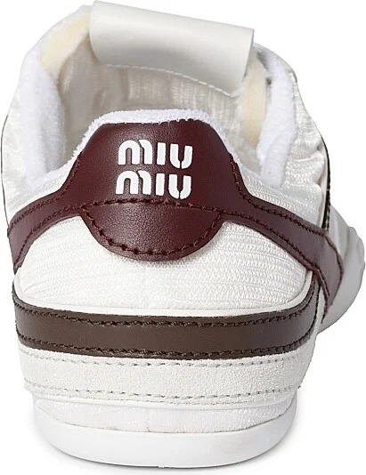 Women's Gymnasium Technical Fabric and Suede Sneakers - White Brown - Size 6 - Image 3