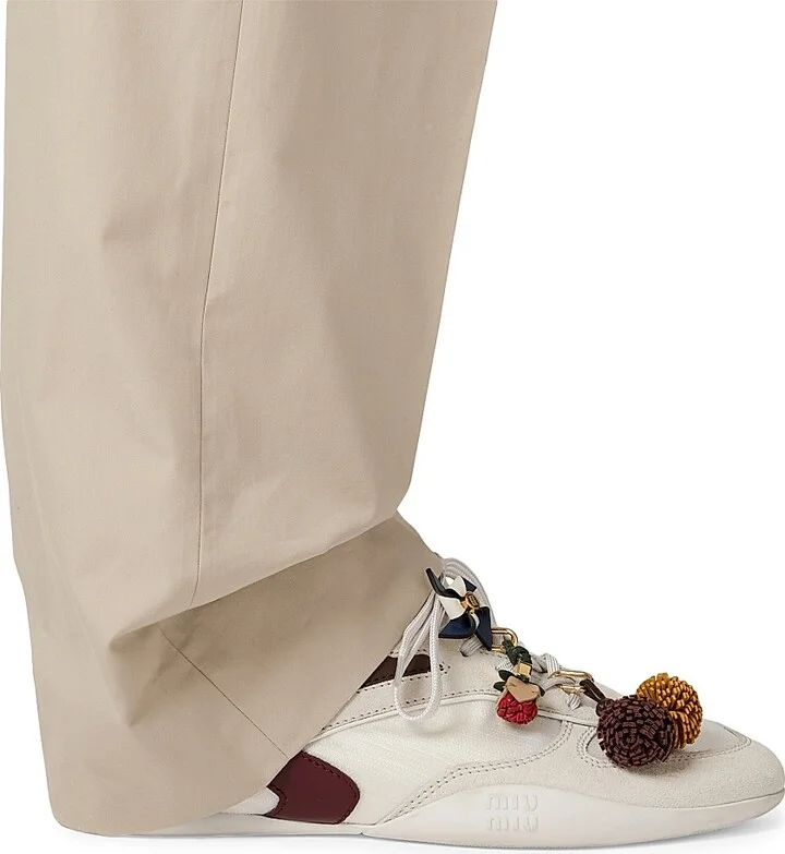 Women's Gymnasium Technical Fabric and Suede Sneakers - White Brown - Size 6 - Image 4