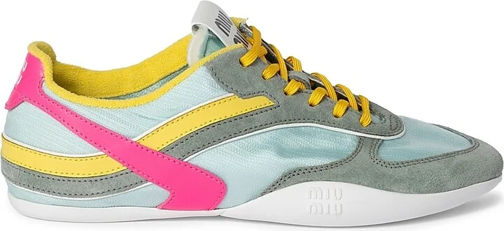 Women's Gymnasium Technical Fabric and Suede Sneakers - White Brown - Size 6 - Image 8