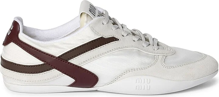 Women's Gymnasium Technical Fabric and Suede Sneakers - White Brown - Size 6