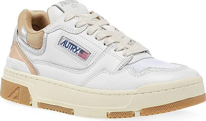 Women's Handmade Leather Low-Top Sneakers - White Silver Copper - Size 5 - Image 2
