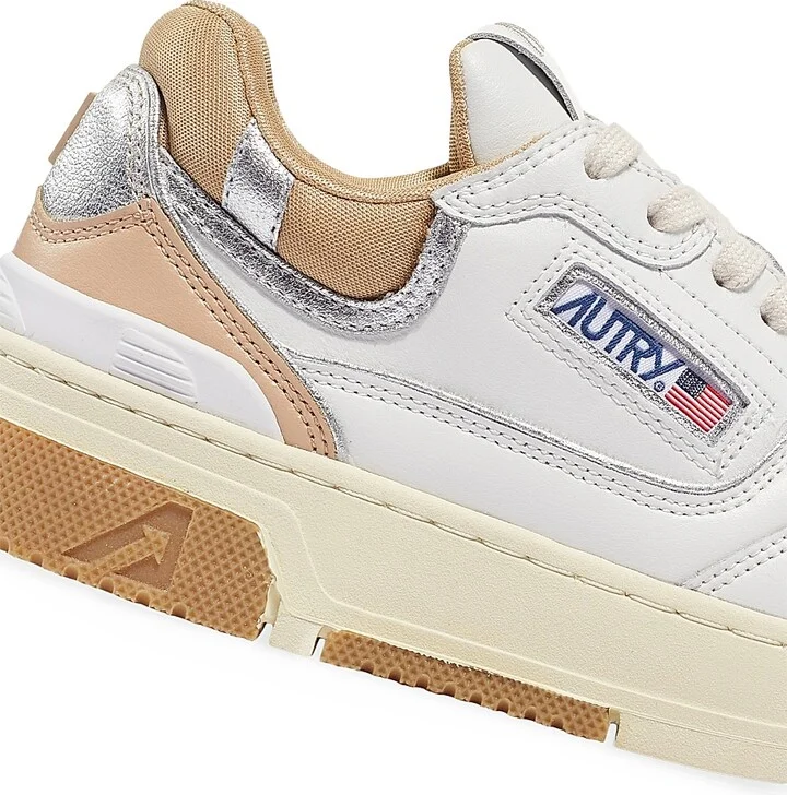 Women's Handmade Leather Low-Top Sneakers - White Silver Copper - Size 5 - Image 5