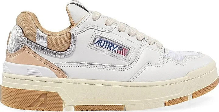 Women's Handmade Leather Low-Top Sneakers - White Silver Copper - Size 5