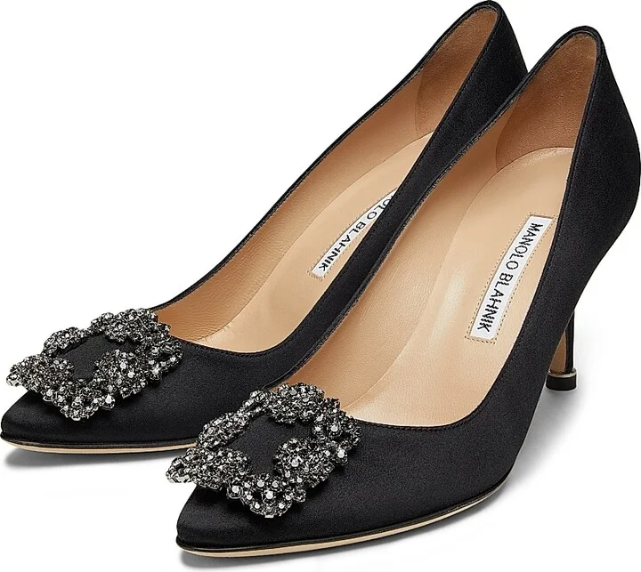 Women's Hangisi 70MM Crystal-Embellished Satin Pumps - Black - Size 4 - Image 2