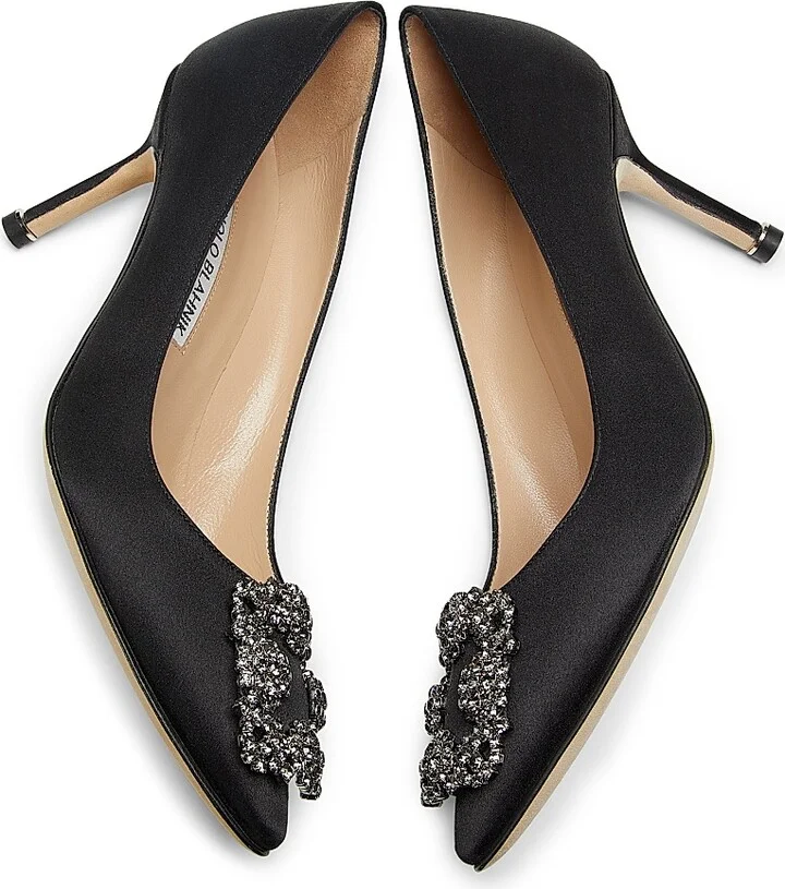 Women's Hangisi 70MM Crystal-Embellished Satin Pumps - Black - Size 4 - Image 6