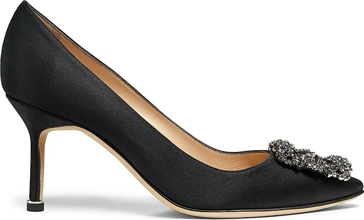 Women's Hangisi 70MM Crystal-Embellished Satin Pumps - Black - Size 4