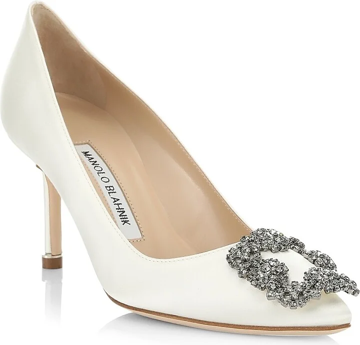 Women's Hangisi 70MM Embellished Satin Pumps - White - Size 6 - Image 2