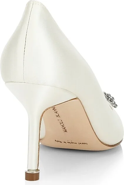 Women's Hangisi 70MM Embellished Satin Pumps - White - Size 6 - Image 3