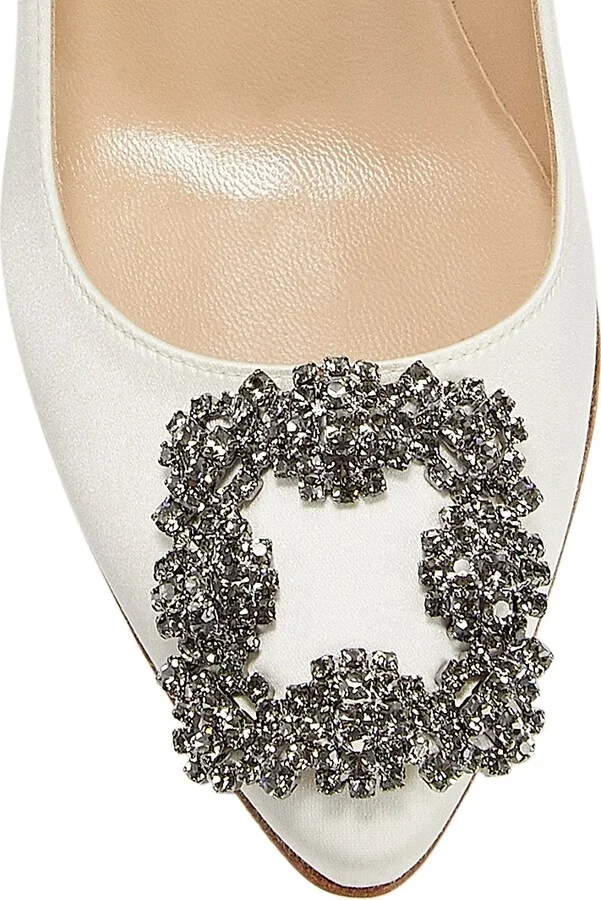 Women's Hangisi 70MM Embellished Satin Pumps - White - Size 6 - Image 4