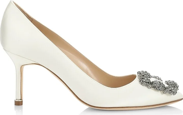 Women's Hangisi 70MM Embellished Satin Pumps - White - Size 6