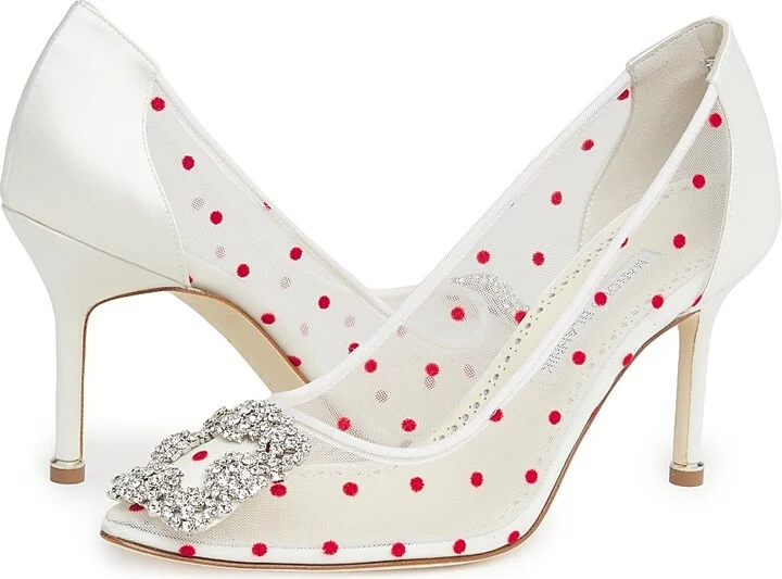 Women's Hangisi 90MM Embellished Polka Dot Pumps - Light Cream - Size 7 - Image 2