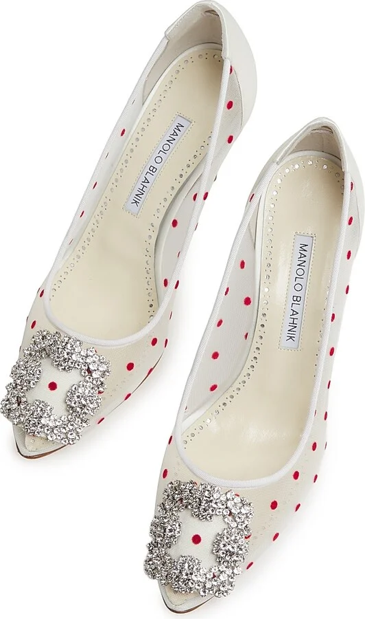 Women's Hangisi 90MM Embellished Polka Dot Pumps - Light Cream - Size 7 - Image 4