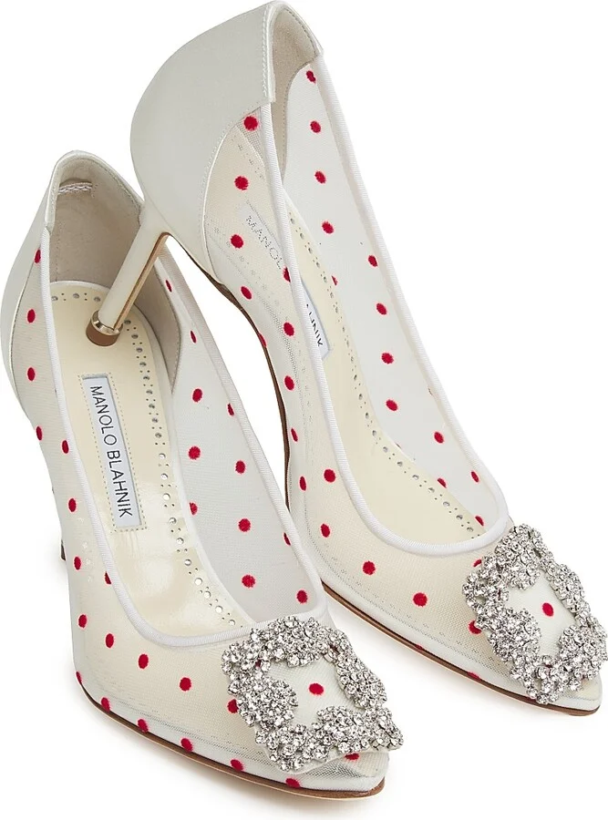 Women's Hangisi 90MM Embellished Polka Dot Pumps - Light Cream - Size 7 - Image 6
