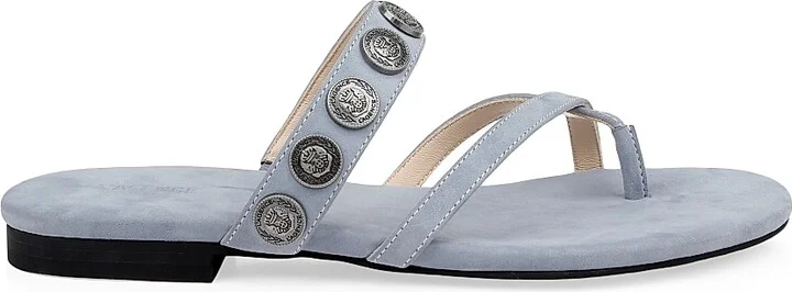 Women's Hanna Leather Slip-On Sandals - Rainblue - Size 6
